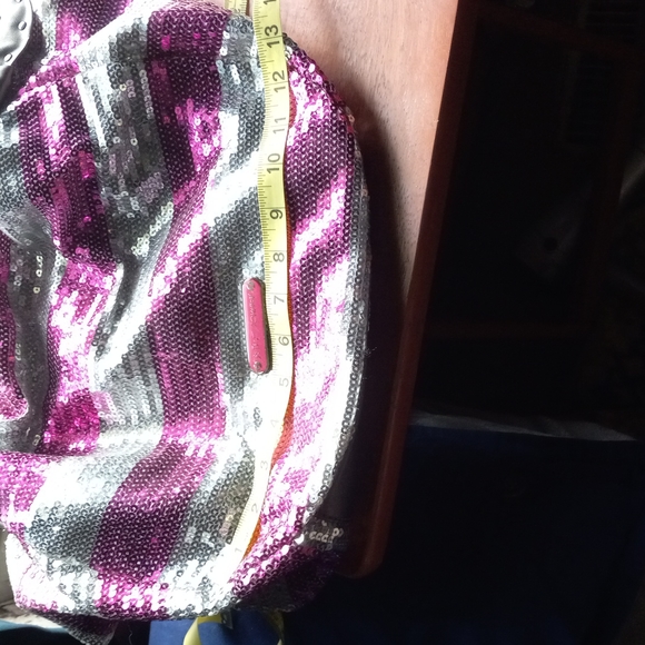 Betsey Johnson Silver and Pink sequined  purse 12 h by 10 w - Picture 3 of 9